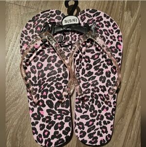 Leopard Print Flip Flops with Pink Accents